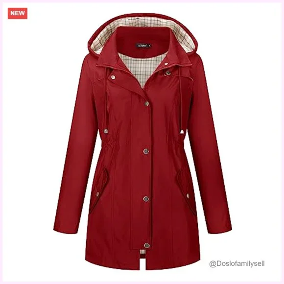 Lightweight Waterproof Raincoat Hooded Trench Jacket Outdoor Hiking Windproof